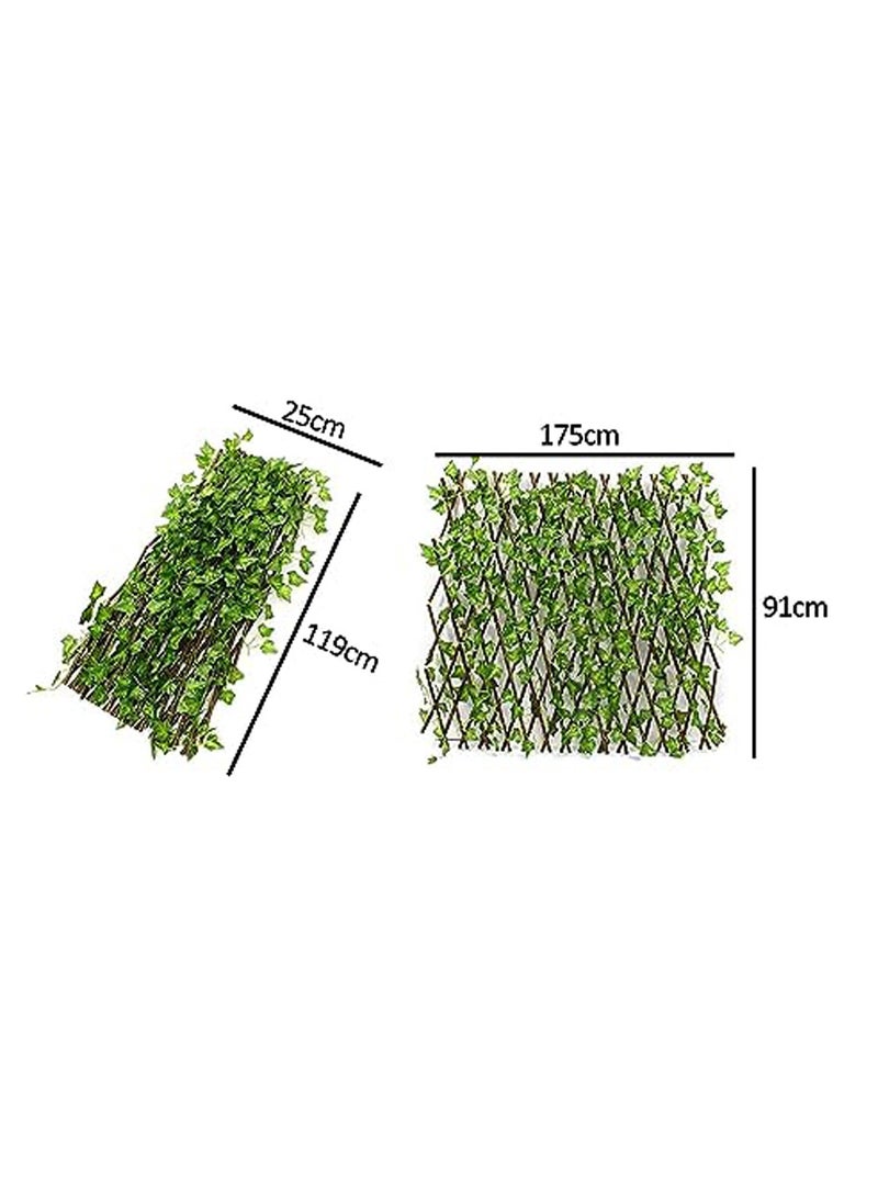 Expandable Bamboo Garden Fence with Artificial Ivy Leaves – Wooden Trellis Privacy Fence with Realistic Greenery for Home, Garden, and Wall Decoration – Premium Quality, Charming Outdoor