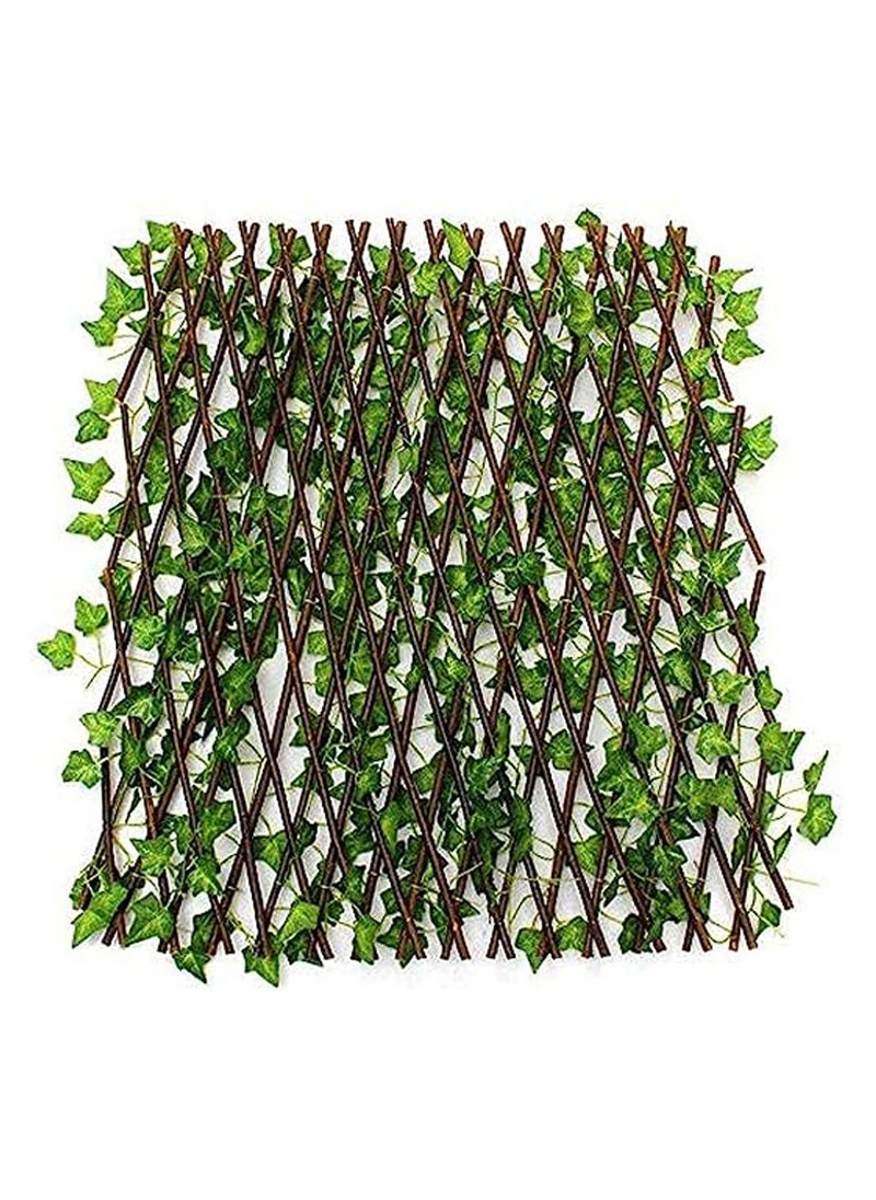 Expandable Bamboo Garden Fence with Artificial Ivy Leaves – Wooden Trellis Privacy Fence with Realistic Greenery for Home, Garden, and Wall Decoration – Premium Quality, Charming Outdoor