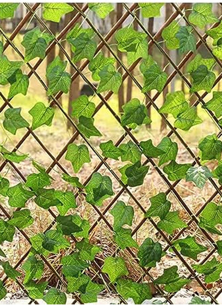 Expandable Bamboo Garden Fence with Artificial Ivy Leaves – Wooden Trellis Privacy Fence with Realistic Greenery for Home, Garden, and Wall Decoration – Premium Quality, Charming Outdoor