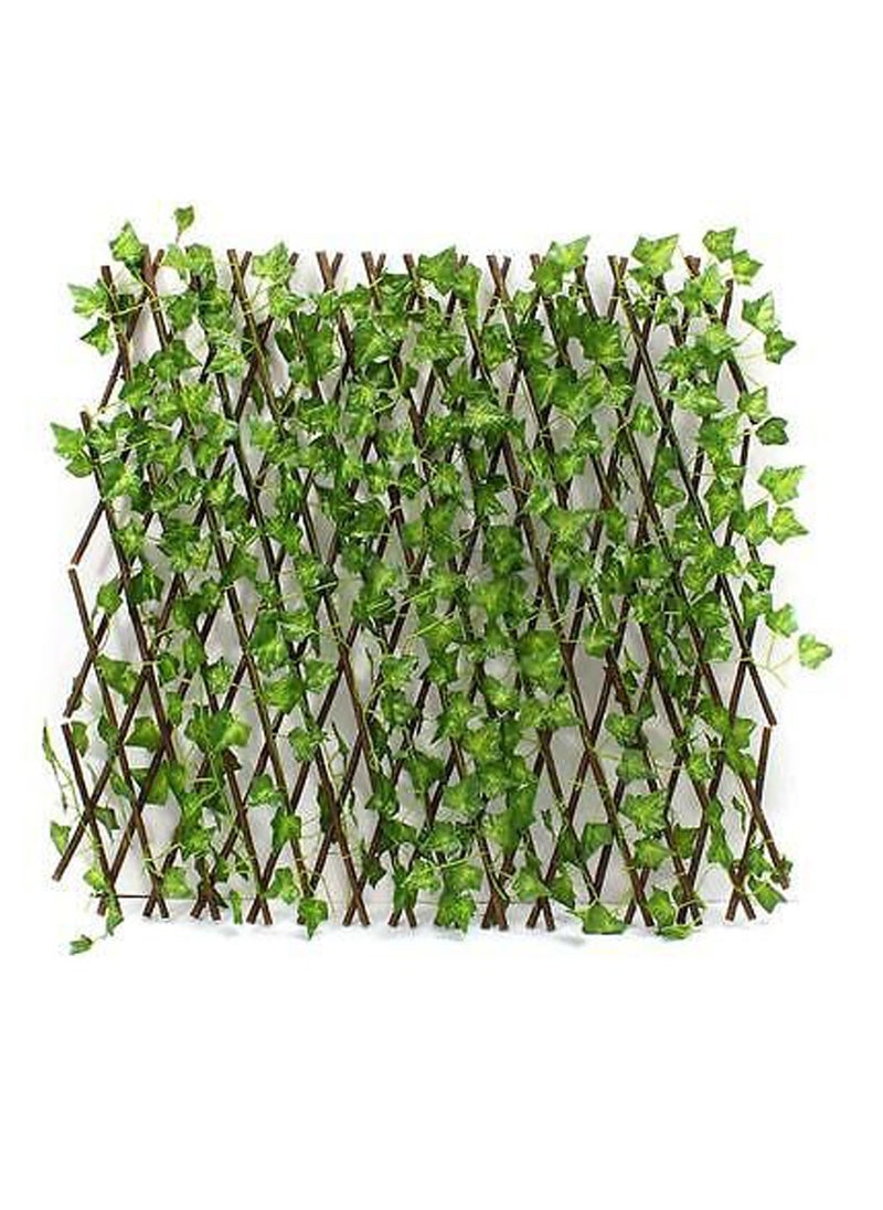 Expandable Bamboo Garden Fence with Artificial Ivy Leaves – Wooden Trellis Privacy Fence with Realistic Greenery for Home, Garden, and Wall Decoration – Premium Quality, Charming Outdoor