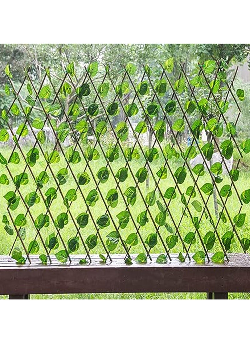 Expandable Bamboo Garden Fence with Artificial Ivy Leaves – Wooden Trellis Privacy Fence with Realistic Greenery for Home, Garden, and Wall Decoration – Premium Quality, Charming Outdoor