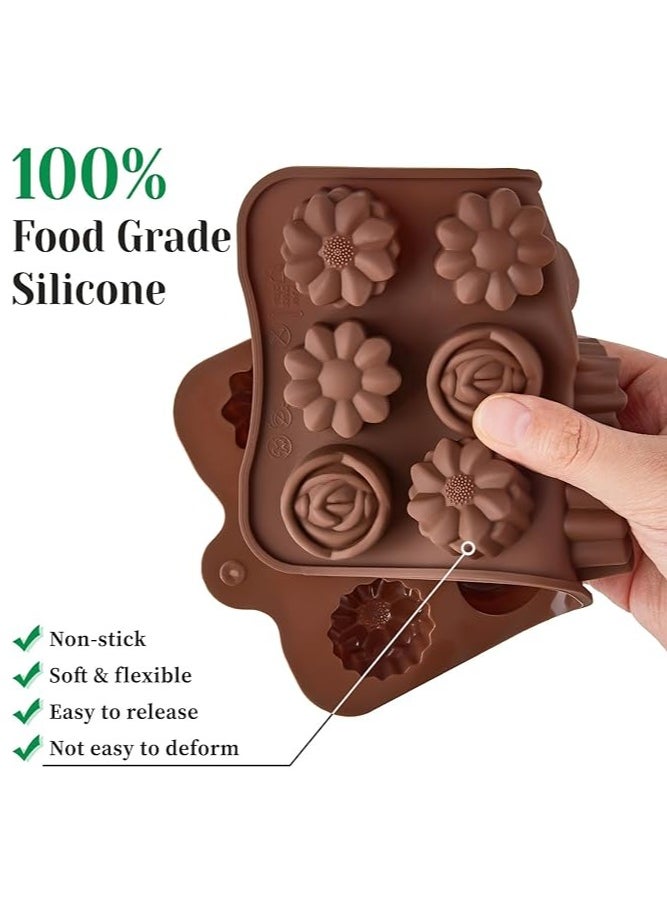 4 Pack Flower Shape Silicone Chocolate Molds,15-Cavities Food Grade Silicone Candy Molds Non-Stick Chocolate Mold Baking Molds for Cake Toppers,Ice Cubes,Jello for Wedding Party