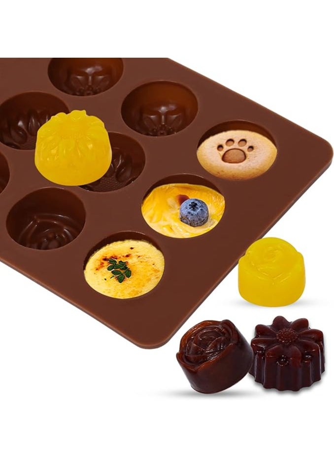 4 Pack Flower Shape Silicone Chocolate Molds,15-Cavities Food Grade Silicone Candy Molds Non-Stick Chocolate Mold Baking Molds for Cake Toppers,Ice Cubes,Jello for Wedding Party