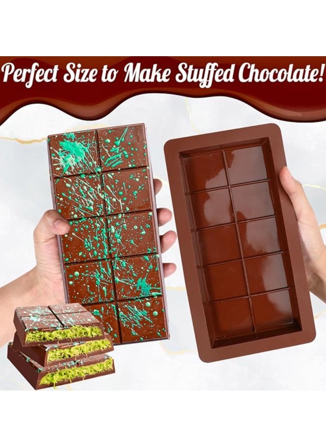 2 Pack Deep Chocolate Bar Molds , Deep Large and Thick Silicone Chocolate Bar Molds for Stuffed Bar, Big Chocolate Candy Bar Mold for Filling Knafeh Pistachio Chocolate Bar