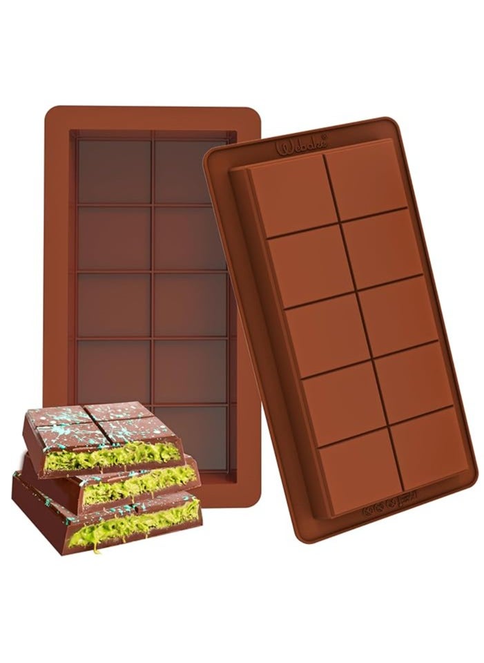 2 Pack Deep Chocolate Bar Molds , Deep Large and Thick Silicone Chocolate Bar Molds for Stuffed Bar, Big Chocolate Candy Bar Mold for Filling Knafeh Pistachio Chocolate Bar