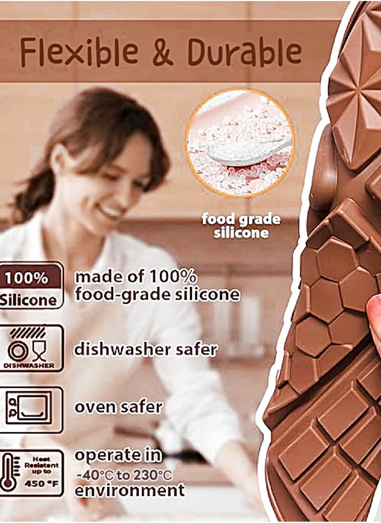 3 Pack Chocolate Molds Silicone, 6 in 1 Thick Chocolate Bar Mold Deep for Filling, Break Apart Chocolate Mold, Square Non-Stick Candy Bar Molds for Wax Melts Protein Energy Bars