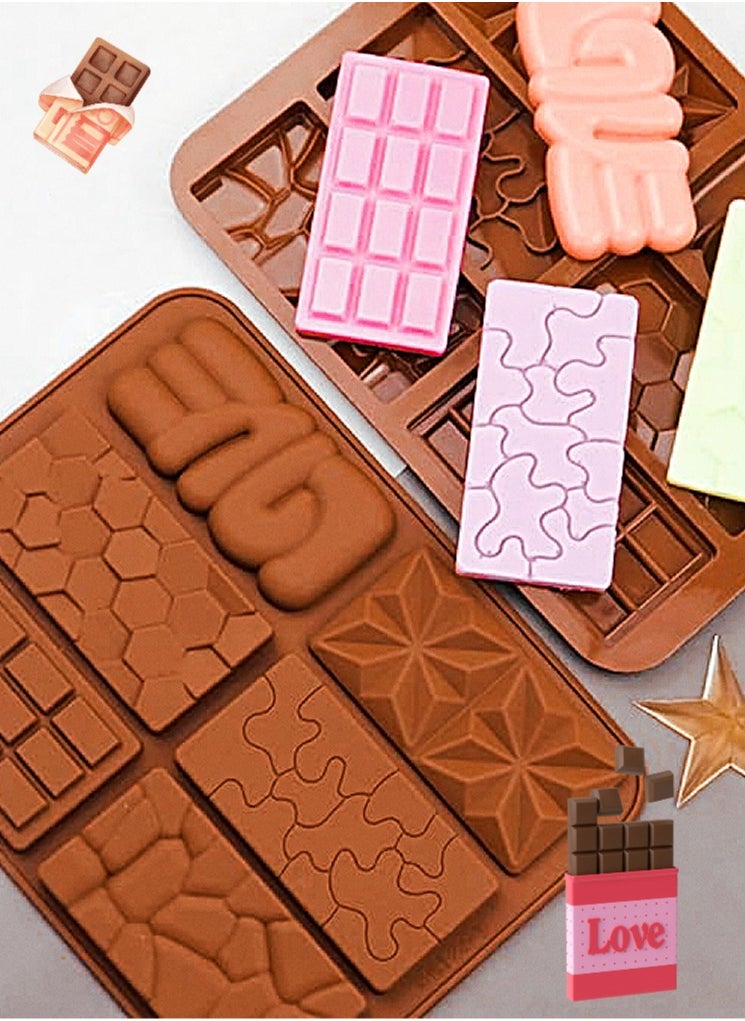 3 Pack Chocolate Molds Silicone, 6 in 1 Thick Chocolate Bar Mold Deep for Filling, Break Apart Chocolate Mold, Square Non-Stick Candy Bar Molds for Wax Melts Protein Energy Bars