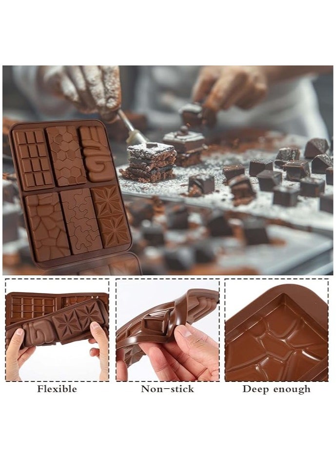 3 Pack Chocolate Molds Silicone, 6 in 1 Thick Chocolate Bar Mold Deep for Filling, Break Apart Chocolate Mold, Square Non-Stick Candy Bar Molds for Wax Melts Protein Energy Bars