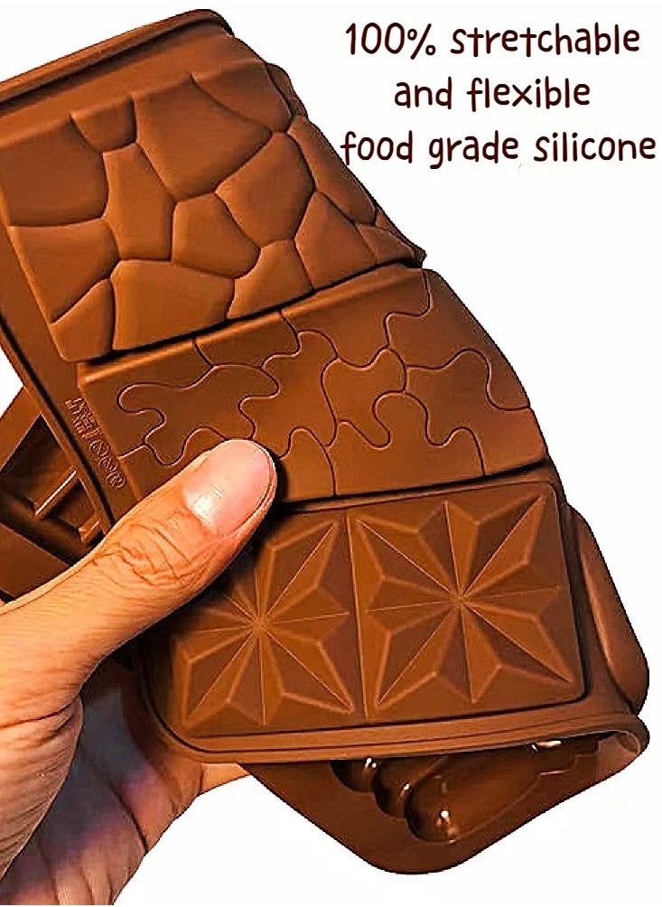 3 Pack Chocolate Molds Silicone, 6 in 1 Thick Chocolate Bar Mold Deep for Filling, Break Apart Chocolate Mold, Square Non-Stick Candy Bar Molds for Wax Melts Protein Energy Bars