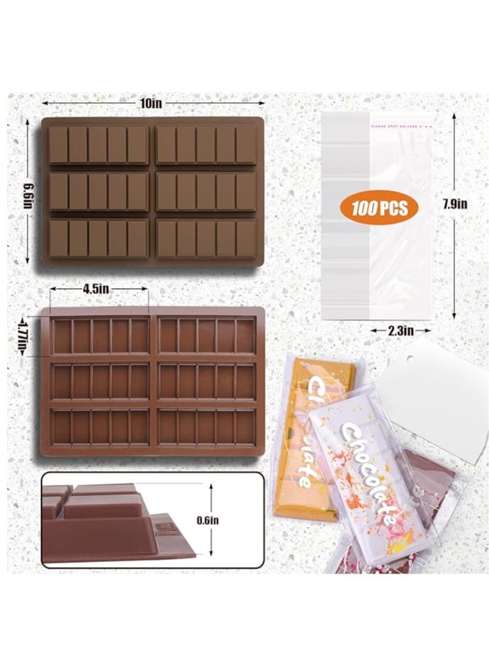 3 piece set Deep Silicone Chocolate Bar Mold, with Bags and Scraper, Thick Chocolate Bar Mold for Stuffed Bar, Silicone Chocolate Mold for Filling Knafeh Pistachio Chocolate Bar