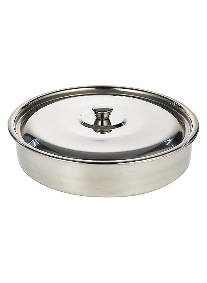 Steel Round Oven Tray With Lid, 30 Cm, Silver, VOT002 Serving Tray , Platter , Dessert Tray , Serving Bowl