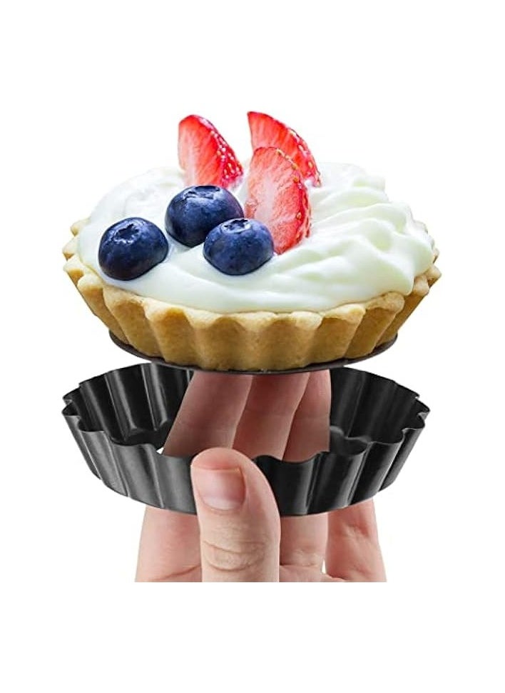 6 Pieces Mini Tart Pan with Removable Bottom, 4 Inch- Nonstick Quiche Pan for Baking Pies, Reusable Small Tart Molds for Pies, Tartlets, Mousse Cakes, Muffins, Kitchen Baking,