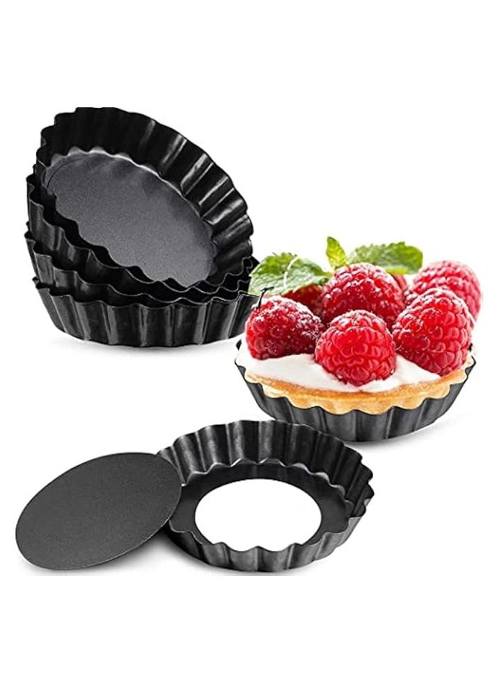 6 Pieces Mini Tart Pan with Removable Bottom, 4 Inch- Nonstick Quiche Pan for Baking Pies, Reusable Small Tart Molds for Pies, Tartlets, Mousse Cakes, Muffins, Kitchen Baking,