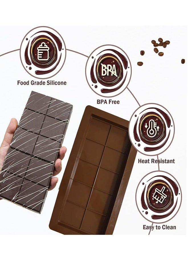 Dubai Chocolate Bar Mold Silicone Chocolate Bar Molds, Deep Rectangular, 2 Pack, Large Size for Stuffed Bars