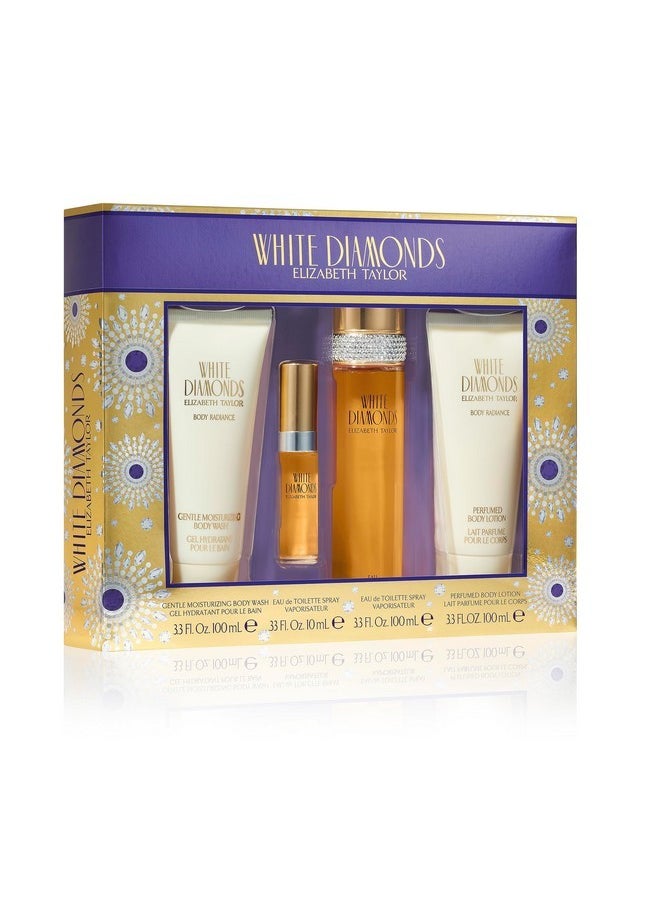 White Diamonds 4-Piece Set For Women, (3.3 Oz Eau De Toilette Spray+ 0.33 Oz Eau De Toilette + 3.3 Oz Body Lotion + 3.3 Oz Body Wash)