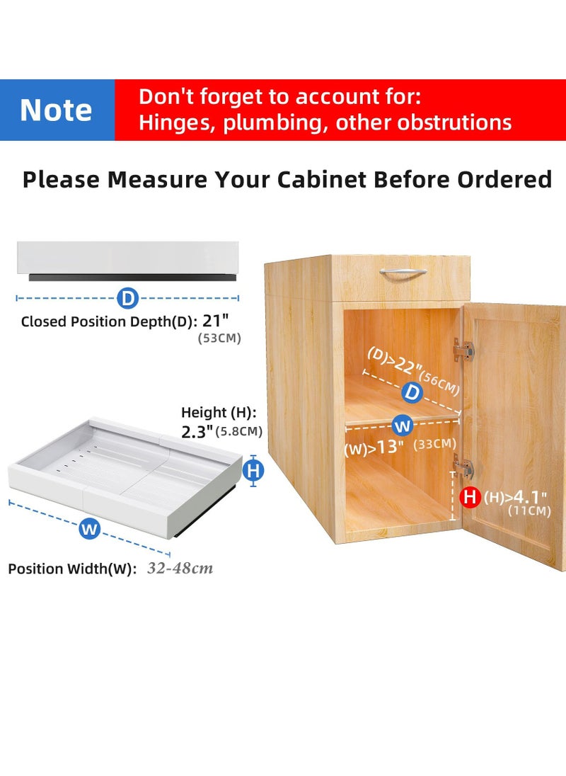 Pull out Cabinet Organizer, Expandable Pull-Out Cabinet Organizer (32-48cm) - Heavy Duty Slide-Out Drawers with Adhesive Nano Film for Kitchen Base Cabinet Organization and Bathroom Storage