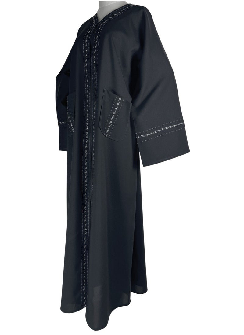 Black Formal Abaya with Enchanted Garden Embroidery and Pockets