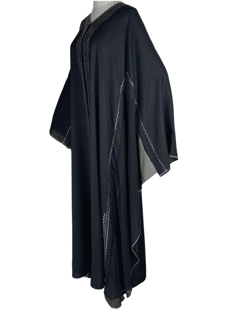 Black Majestic Abaya with Cascading Butterfly Chiffon Sleeves