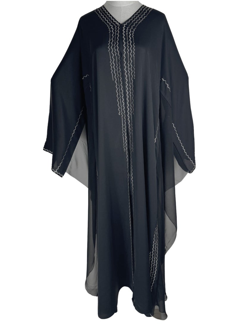 Black Majestic Abaya with Cascading Butterfly Chiffon Sleeves