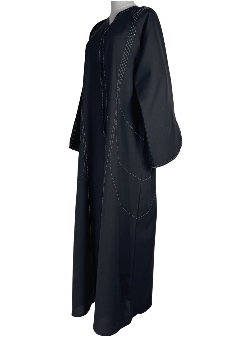 Black Formal Abaya with Graceful Curves Embroidery