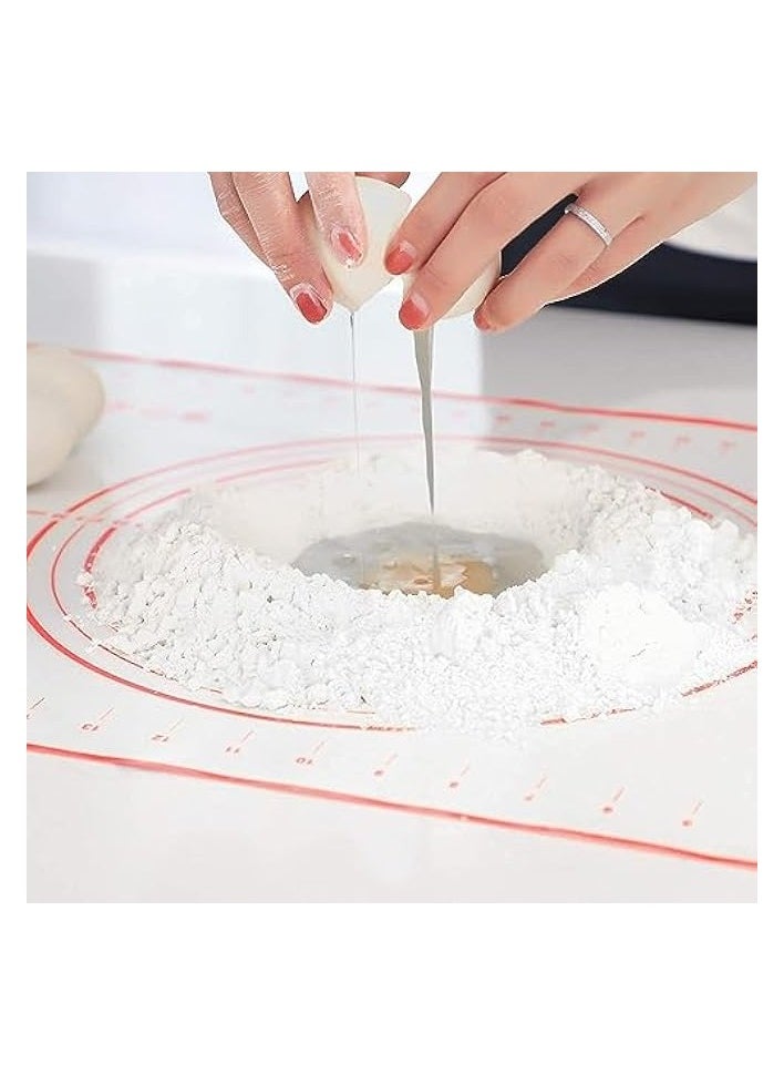 Baking Mat, Non Stick Silicon Rolling Pastry Mat,Kneading Pad Sheet Glass Fiber Rolling Dough Large Size For Cake Macaron Kitchen Tools, Red,White, 60 * 40cm