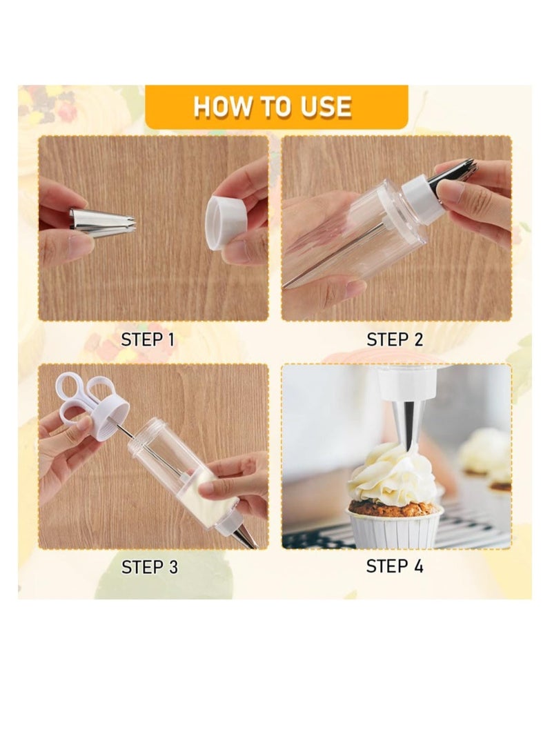 Dessert Decorating Syringe Set, Cake Decorating Supplies Kit, Cupcake Icing Piping Kit, with 6 Stainless Steel Piping Tips Cupcake Icing Piping Kit, for Cake Cookies Decoration