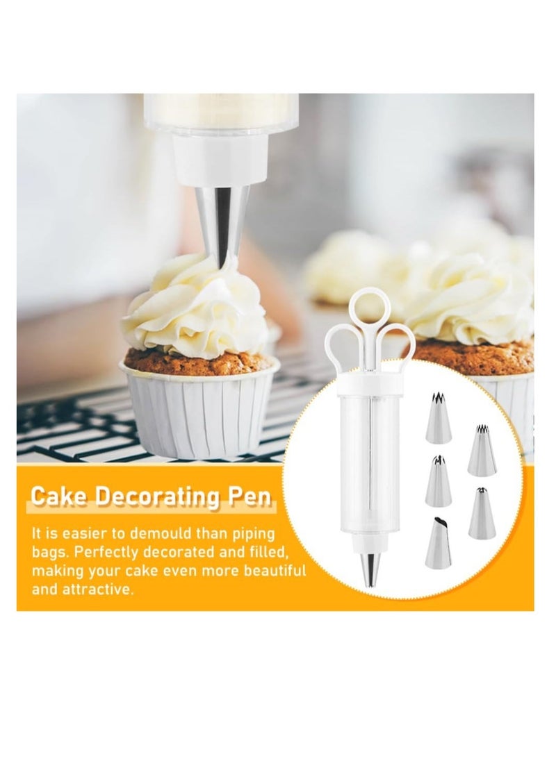 Dessert Decorating Syringe Set, Cake Decorating Supplies Kit, Cupcake Icing Piping Kit, with 6 Stainless Steel Piping Tips Cupcake Icing Piping Kit, for Cake Cookies Decoration