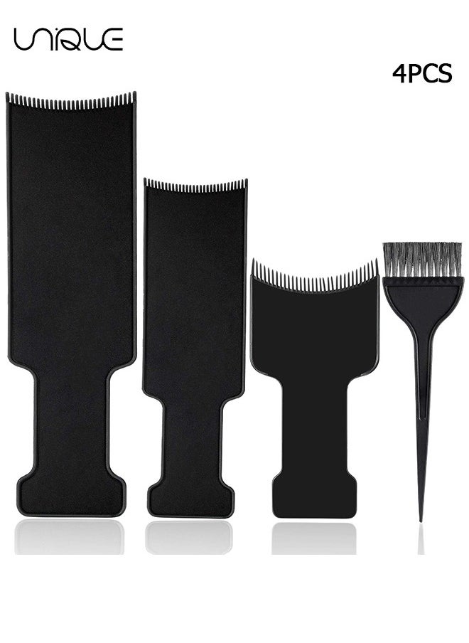 4Pcs Highlighting Board and Brush Kit Flat Top Paddle Board Comb Hair Highlighting Sectioning Comb Set Hair Coloring Brush，3Pcs Tinting Paddles 1Pcs Hair Coloring Brush - For Hair Dye & Salon Uses