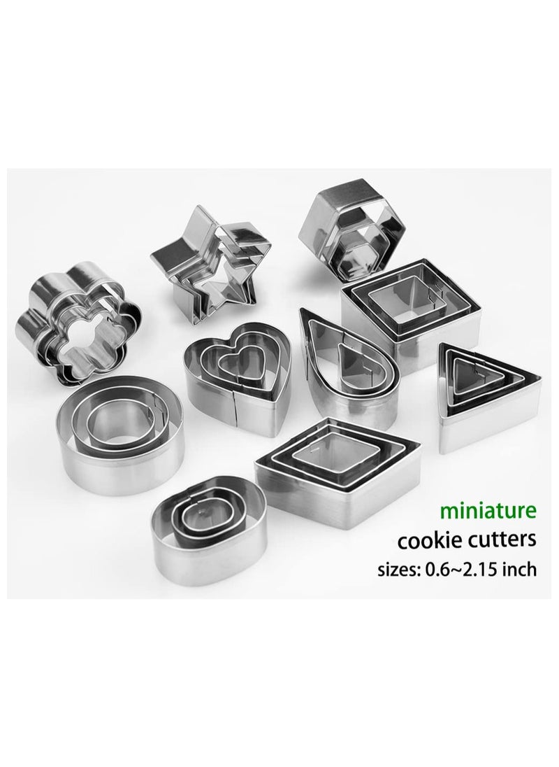 Mini Cookie Cutters Set - 30 Pcs Geometric Shapes (Heart, Star, Flower, Round, Square) for Cookies, Polymer Clay, Biscuits, and Fruits