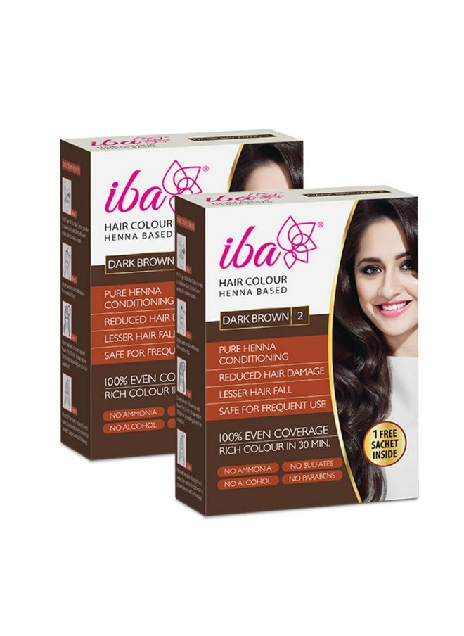 Hair Colour For Women - Dark Brown, 70G (Pack Of 2) | 100% Pure Henna Based Powder Sachet | Natural Hair Colour & Long Lasting With Conditioning Formula| Reduced Hair Fall & Hair Damage | Shine & Nourish Hair | Free From Ammonia And Other Harmful Chemicals | Herbal Hair Powder For Hair Colour | Dark Brown Henna