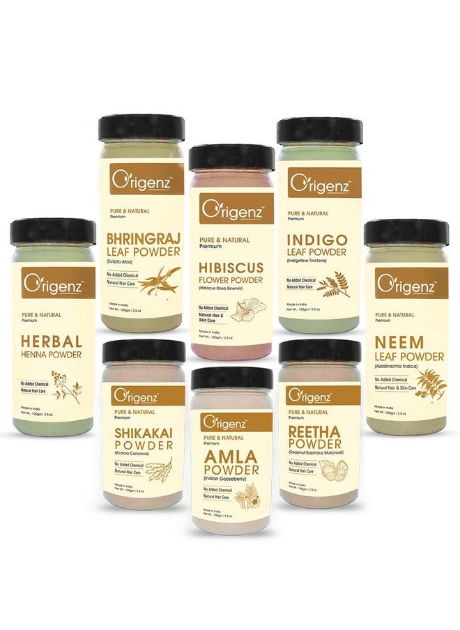 Amla, Reetha, Shikakai, Bhringraj, Hibiscus, Neem, Henna And Indigo Powders Combo Pack For Hair Care, Healthy Scalp, Nourishment, Mask | Natural Cleanser | 800Gm