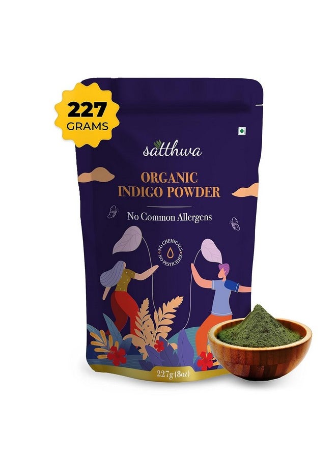 Organic Indigo Powder | 227Gm | 100% Pure And Natural (Indigofera Tinctoria) | For Deep, Rich, Black Hair Colour And Covering Greys