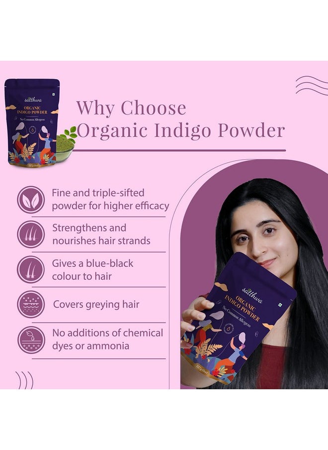 Organic Indigo Powder | 227Gm | 100% Pure And Natural (Indigofera Tinctoria) | For Deep, Rich, Black Hair Colour And Covering Greys