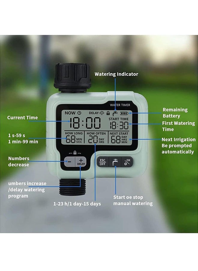 1 pcs Digital Watering Timer,IPX5 Waterproof Outdoor Hose Timer,Irrigation/Sprinkler Timer for Garden/Lawns/Patio/Farm,Automatic/Manual Watering Timer with Rain Delay,Green