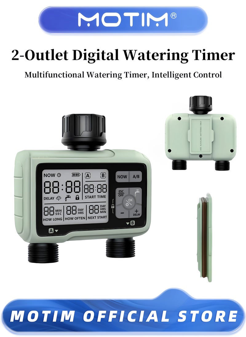 2-Outlet Digital Water Timer IPX5 Waterproof Programmable Garden Sprinkler with Large LCD Display