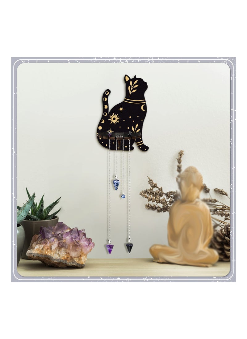 Cute Black Cat Shelf, Wooden Wall Mounted Crystal Display Shelf Decorative Crystal Wall Shelf Crystal Organizer Floating Shelves for Living Room Bathroom Decor, Does Not Contain Crystal Jewelry