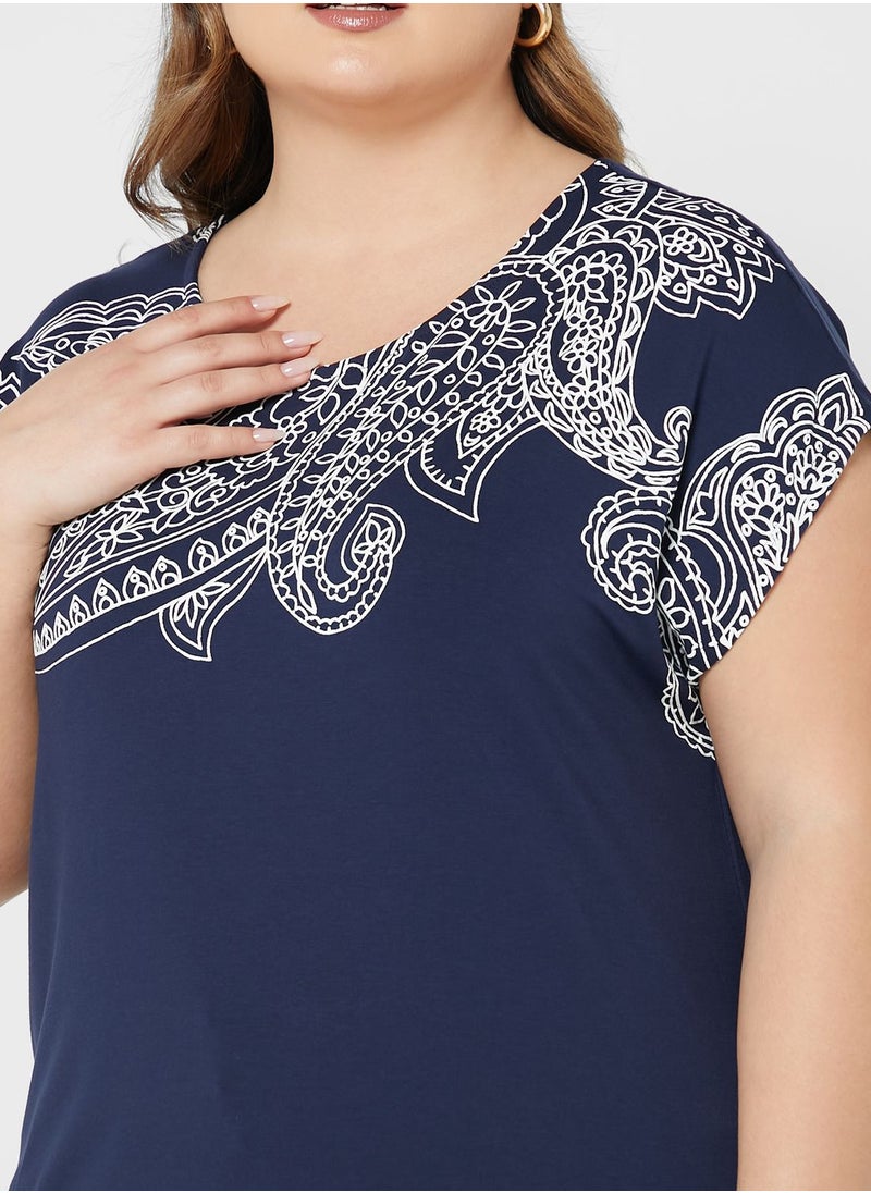 Printed Round Neck Top