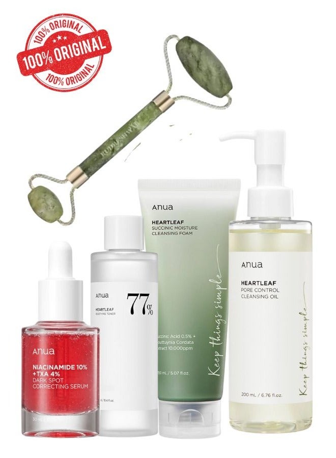 Heartleaf Skincare Set - Pore Control Cleansing Oil - Quercetinol Deep Cleansing Foam - 77 Soothing Toner - and Dark Spot Correcting Serum with 10% Niacinamide & TXA for Clear - Radiant Skin - Face Scrubber - 630 MLcm