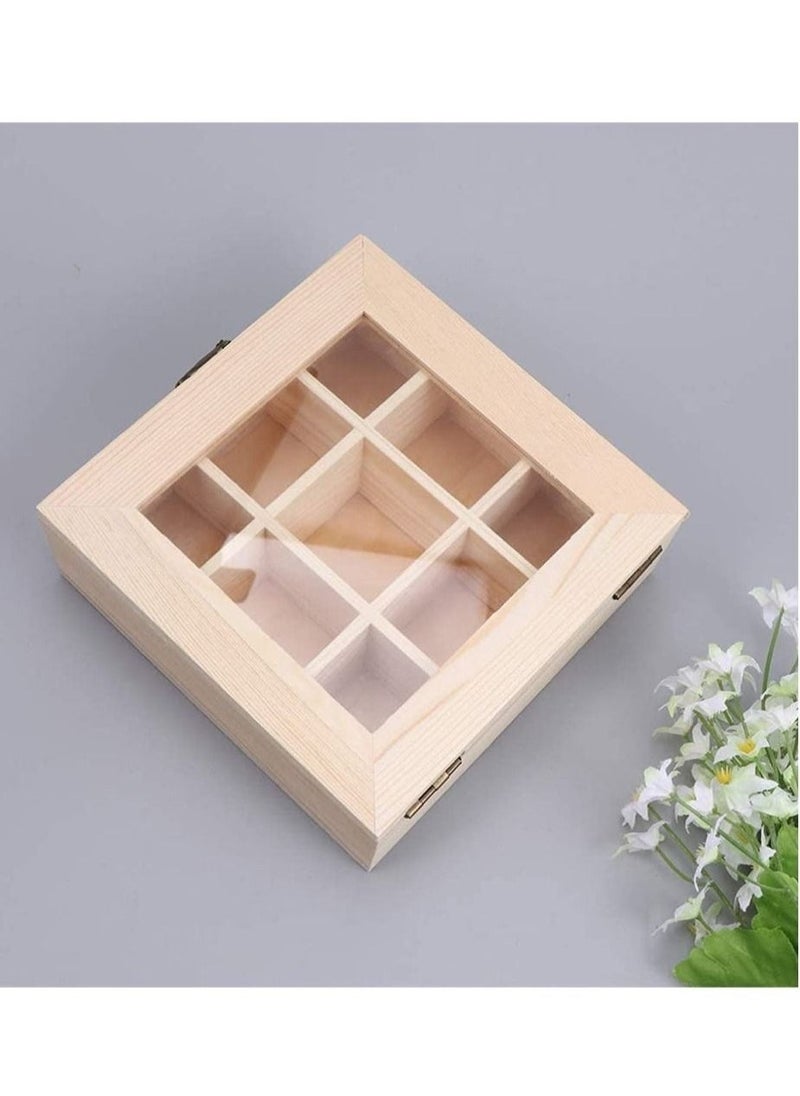 Tea Bag Organizer Storage Box Tea Storage Chest Case Wooden Tea Bag Sorter Jewelry Organizer Storage Box with 9 Compartments for Any Home or Restaurant and Office