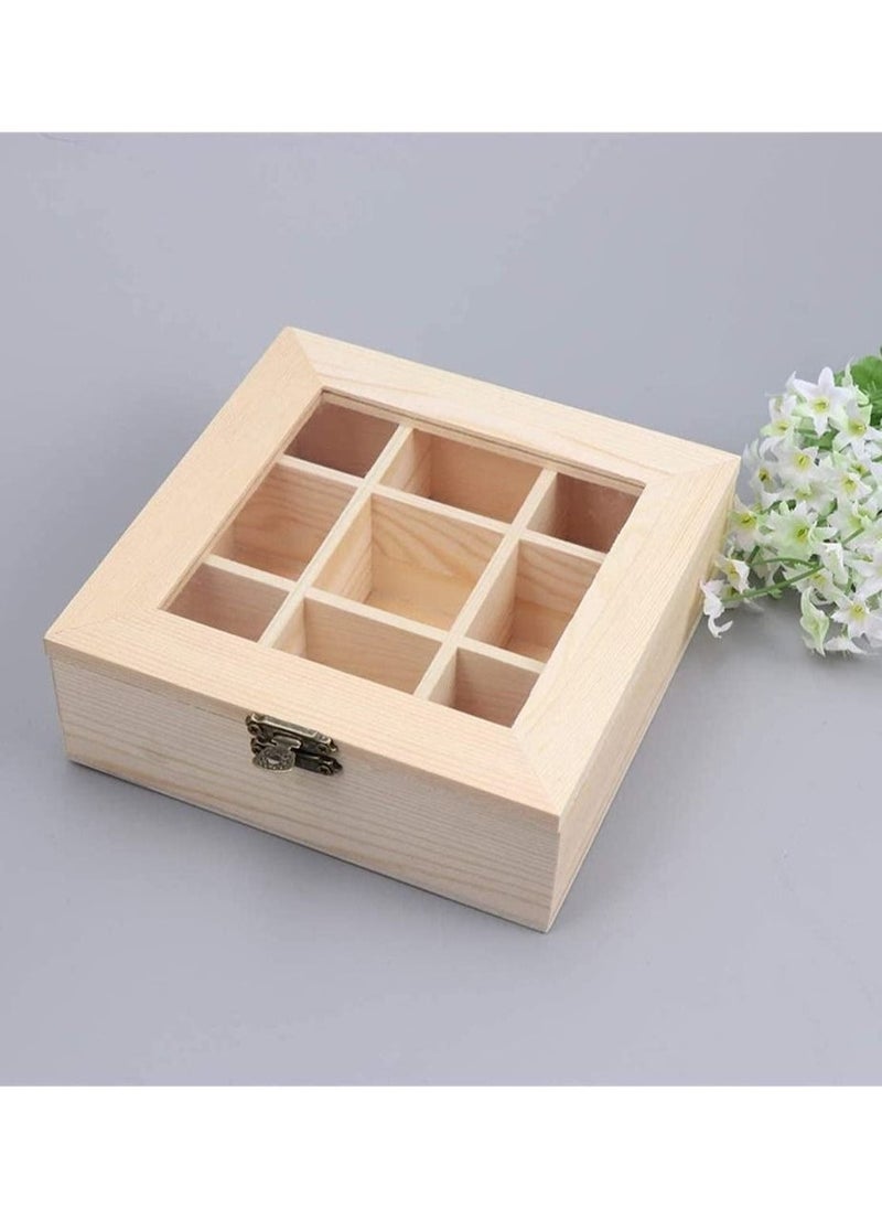 Tea Bag Organizer Storage Box Tea Storage Chest Case Wooden Tea Bag Sorter Jewelry Organizer Storage Box with 9 Compartments for Any Home or Restaurant and Office