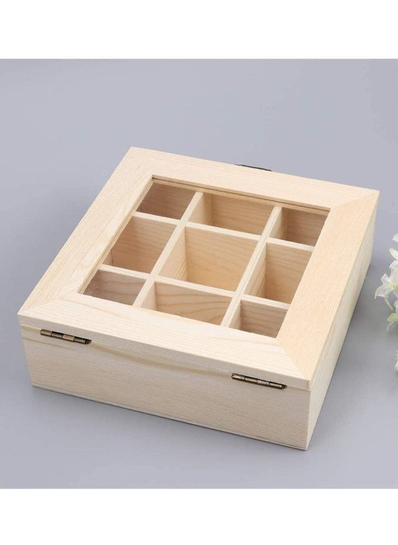 Tea Bag Organizer Storage Box Tea Storage Chest Case Wooden Tea Bag Sorter Jewelry Organizer Storage Box with 9 Compartments for Any Home or Restaurant and Office