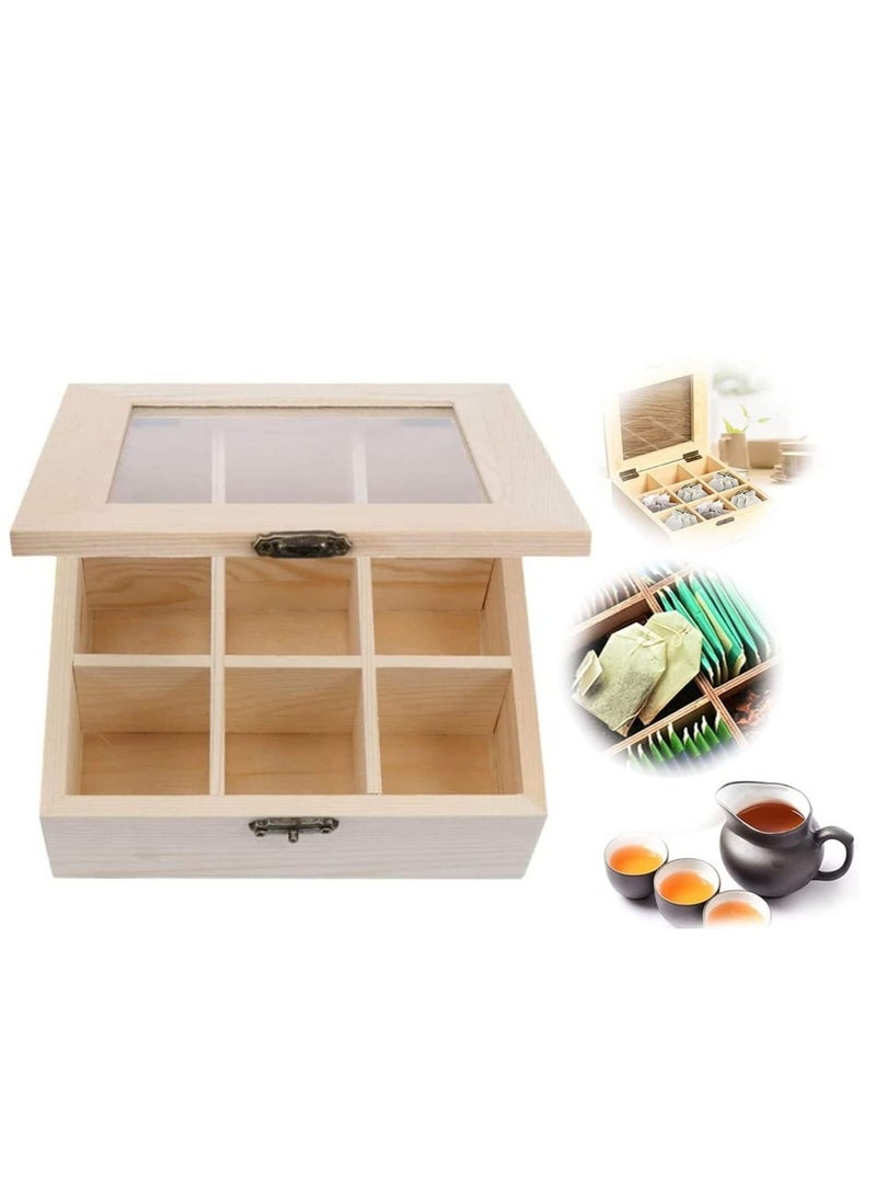 Tea Bag Organizer Storage Box Tea Storage Chest Case Wooden Tea Bag Sorter Jewelry Organizer Storage Box with 9 Compartments for Any Home or Restaurant and Office