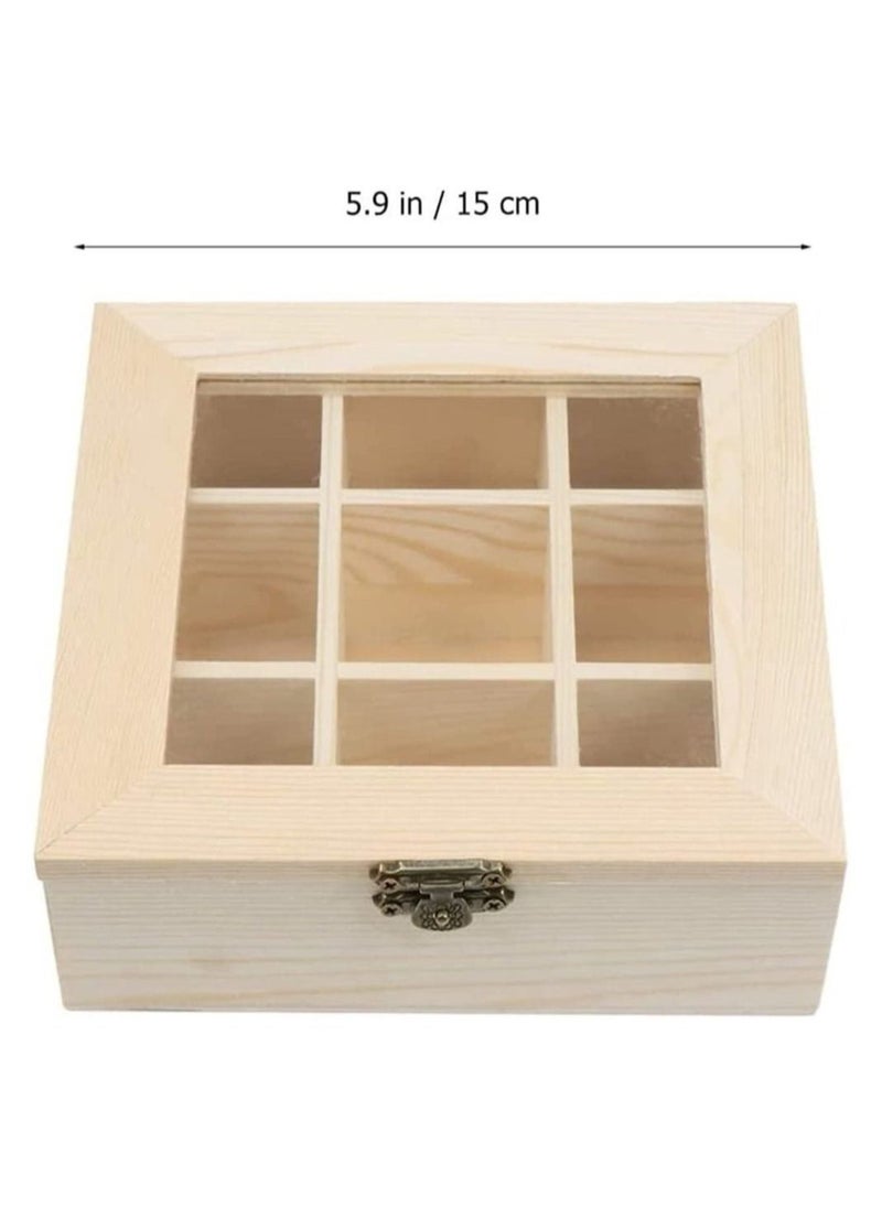 Tea Bag Organizer Storage Box Tea Storage Chest Case Wooden Tea Bag Sorter Jewelry Organizer Storage Box with 9 Compartments for Any Home or Restaurant and Office