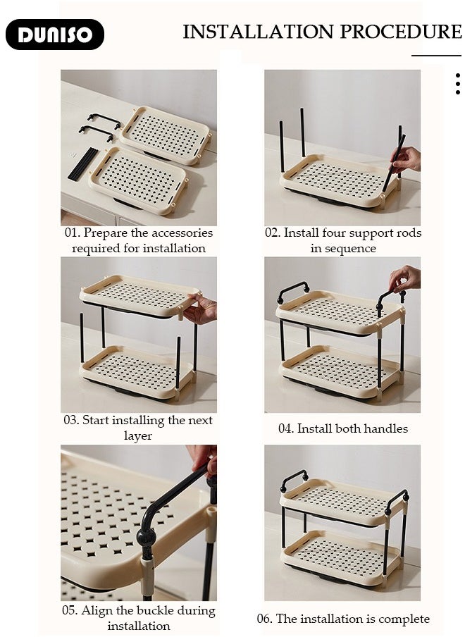 2 Tier Cup Drying Rack with Drain Tray, Countertop Mug Holder, Bathroom Cup Storage Shelf, Multi-Functional Kitchen Storage Organizer Shelf for Glasses, Tumbler, Teacups