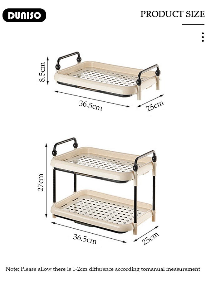 2 Tier Cup Drying Rack with Drain Tray, Countertop Mug Holder, Bathroom Cup Storage Shelf, Multi-Functional Kitchen Storage Organizer Shelf for Glasses, Tumbler, Teacups