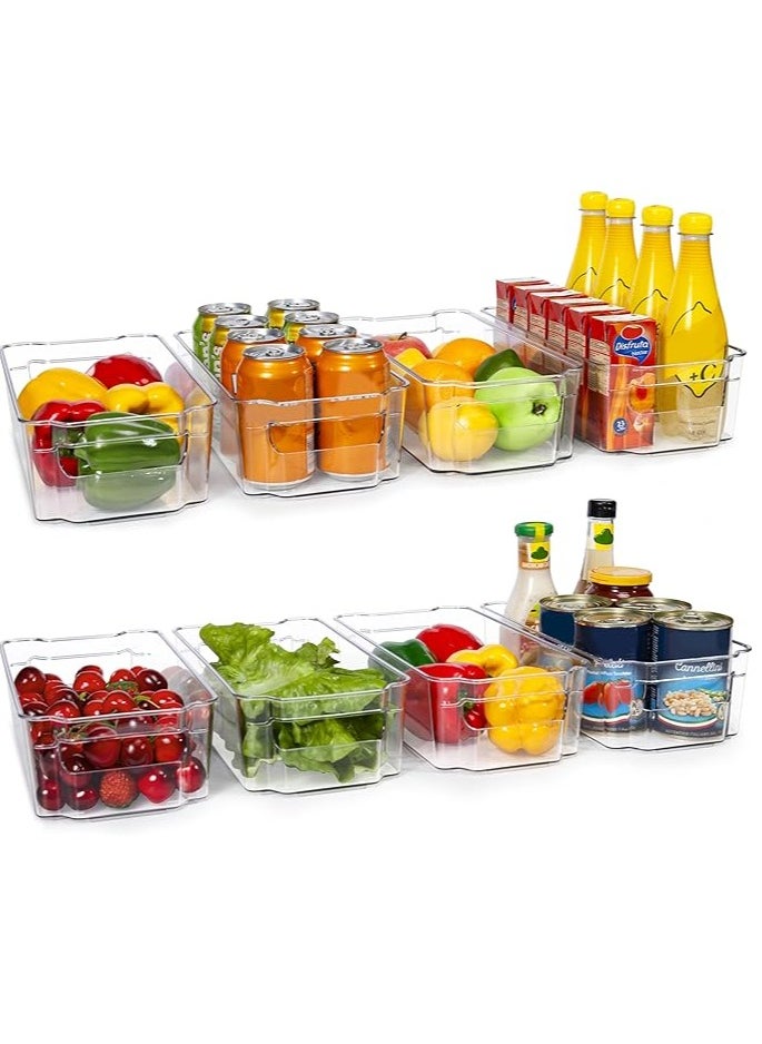 Set Of 8 Refrigerator Organizer Bins,Stackable Fridge Organizers with Cutout Handles for Freezer