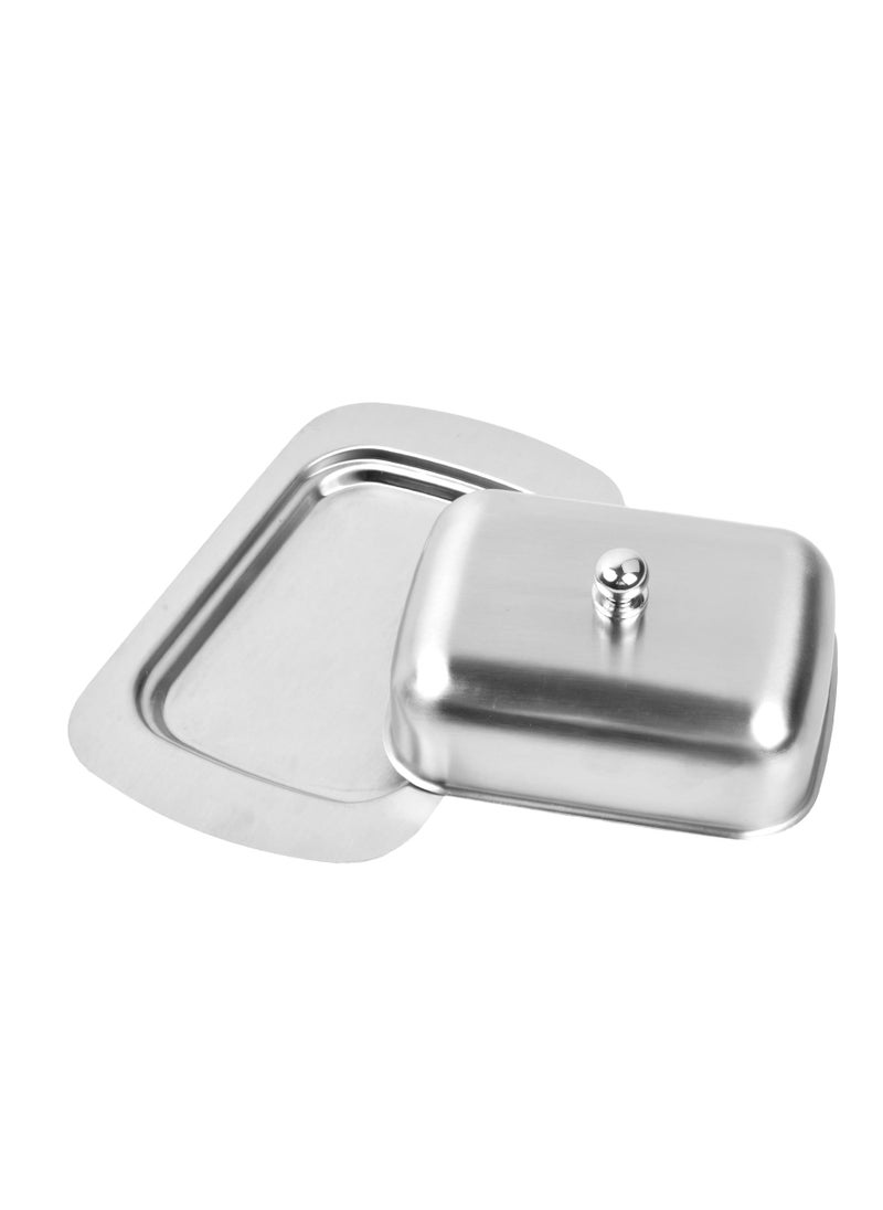 Stainless Steel Butter Dish with Lid, Butter Container, Butter Serving Dish, Reusable Butter Storage Tray for European and East West Coast Butter, Dishwasher Safe, Silver, 19 x 12.5 x 6.7CM