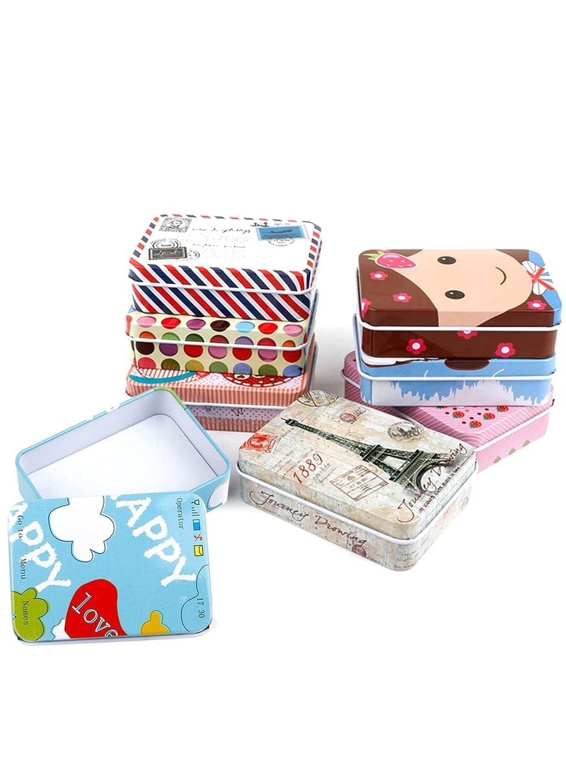 8 Piece Iron Storage Box, Small Metal Box Portable Empty Metal Box with Lid Vintage Rectangular Iron Box Tins Container Rectangular Hinged Containers Small Storage Kit Mini Portable Tin Box