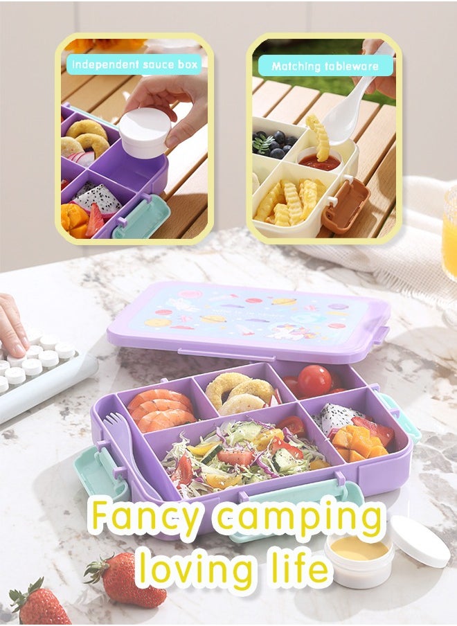 Bento Box, Lunch Box 1200 ML, 4 Compartments Leak Proof Balanced Meal Bento Box, Insulated Lunch Box for Kids and Adults with Utensils and Sauce Box, for School, Office Picnics and Travel(Purple)