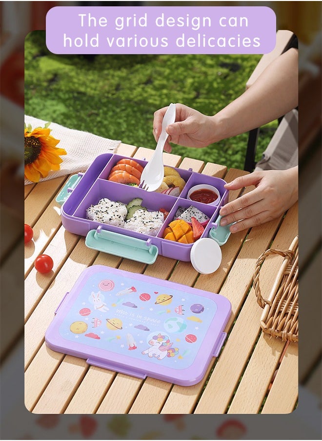 Bento Box, Lunch Box 1200 ML, 4 Compartments Leak Proof Balanced Meal Bento Box, Insulated Lunch Box for Kids and Adults with Utensils and Sauce Box, for School, Office Picnics and Travel(Purple)